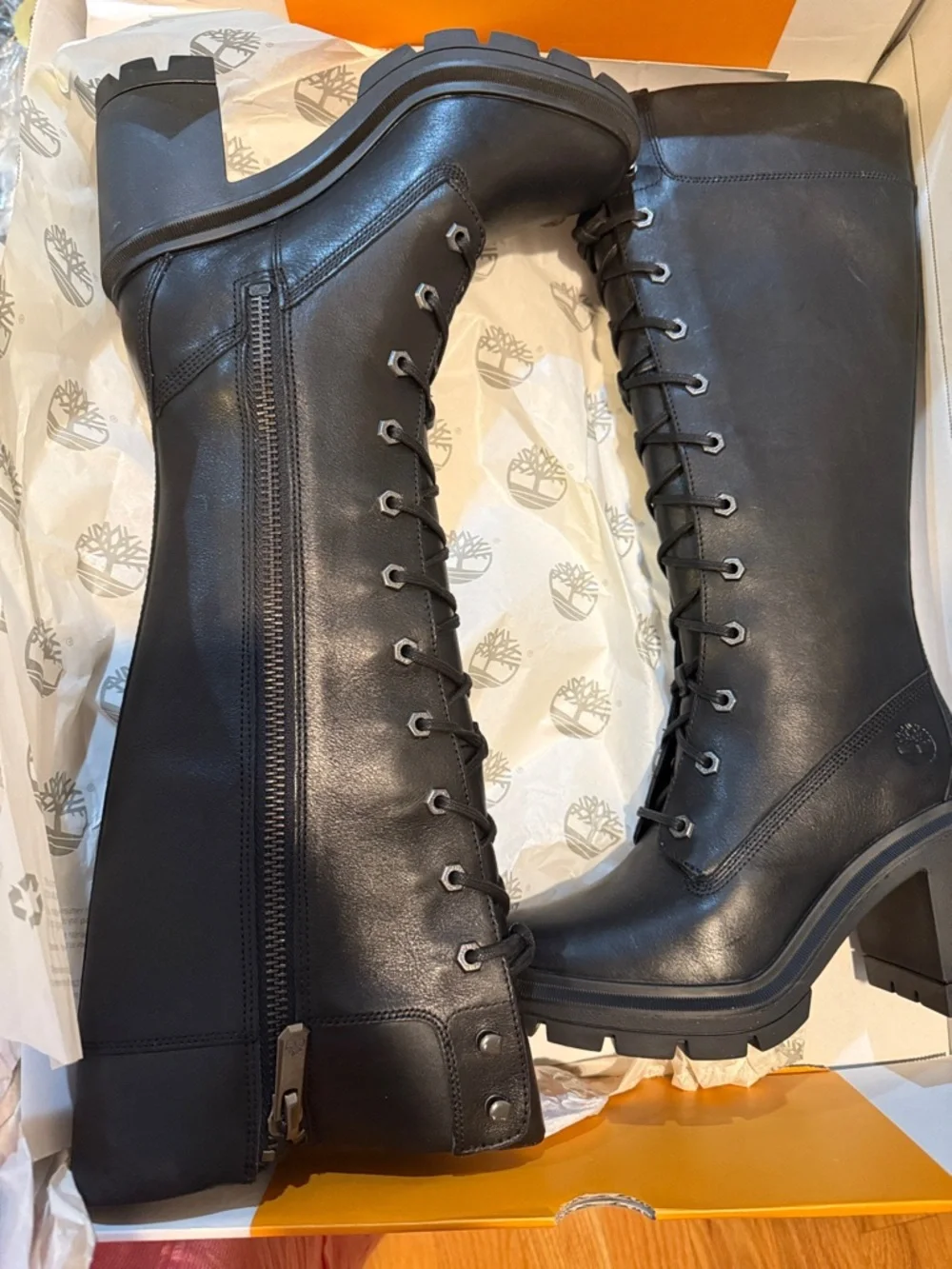 Timberland Black Lace-Up Knee-High Platform Boots grungy rave sexy steampunk - Picture 6 of 7